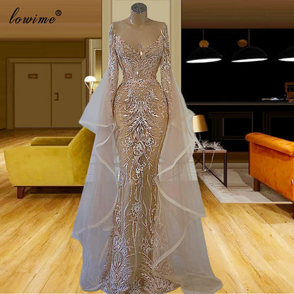 Long Sleeves Muslim Evening Dresses Long Mermaid Evening Gowns Fairy Plus Size Celebrity Dresses Photography Gowns Party 🎉👗✨