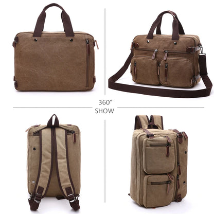 Canvas Briefcase Shoulder Bag Tote Handbag Big Casual Business Laptop Pocket