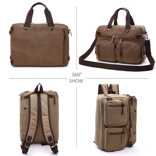 Canvas Briefcase Shoulder Bag Tote Handbag Big Casual Business Laptop Pocket