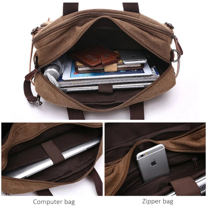 Canvas Briefcase Shoulder Bag Tote Handbag Big Casual Business Laptop Pocket