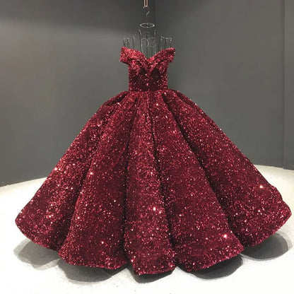 Quinceanera Dresses  Sequin Prom Dress Ball Gown Boat Neck Off The Shoulder Puffy Dresses For Prom Vestidos Para Customized