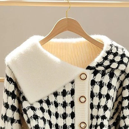 Turn-down Collar Knitting Cardigan Coat Women Autumn Winter Elegant Temperament Sweater Fashion All-match Trend Knitwear Tops 🧥👚🥰