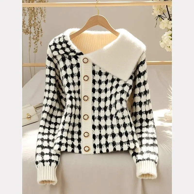 Turn-down Collar Knitting Cardigan Coat Women Autumn Winter Elegant Temperament Sweater Fashion All-match Trend Knitwear Tops 🧥👚🥰