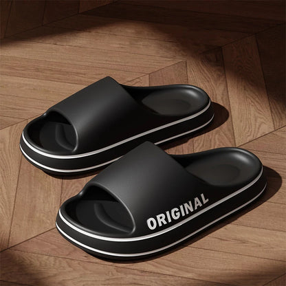 Men Thick Sole Summer Beach Slides Bathroom Anti Slip Slipper Soft Sandals Simplicity Ultra Light Letter