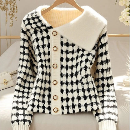 Turn-down Collar Knitting Cardigan Coat Women Autumn Winter Elegant Temperament Sweater Fashion All-match Trend Knitwear Tops 🧥👚🥰