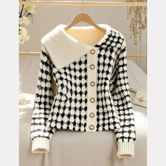 Turn-down Collar Knitting Cardigan Coat Women Autumn Winter Elegant Temperament Sweater Fashion All-match Trend Knitwear Tops 🧥👚🥰