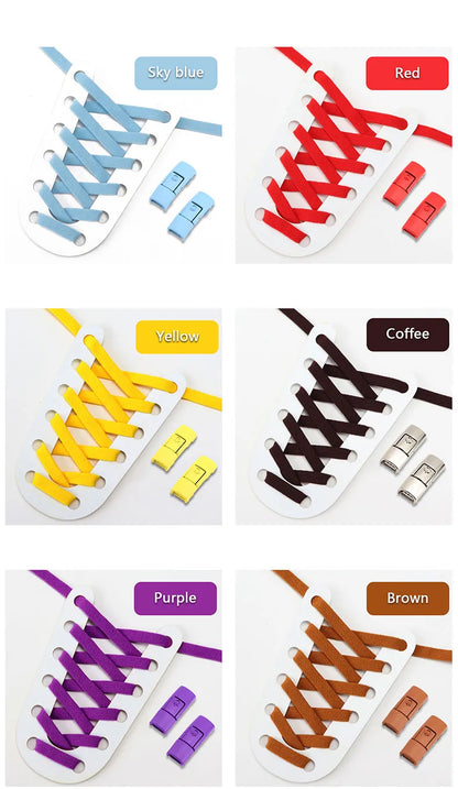 Press Lock Shoelaces Without ties Colorful Lock Elastic Laces Sneakers Kids Adult Flats No Tie Shoe