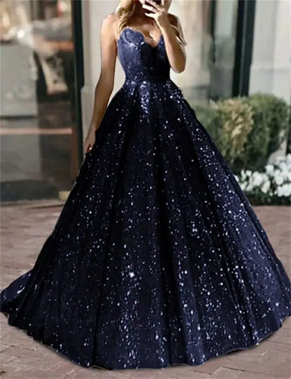 Customized Sexy Spaghetti Straps Evening Dresses Glitter Gold Tulle Sweep Train Prom Dress Plus Size Custom Vestidos De Fiesta