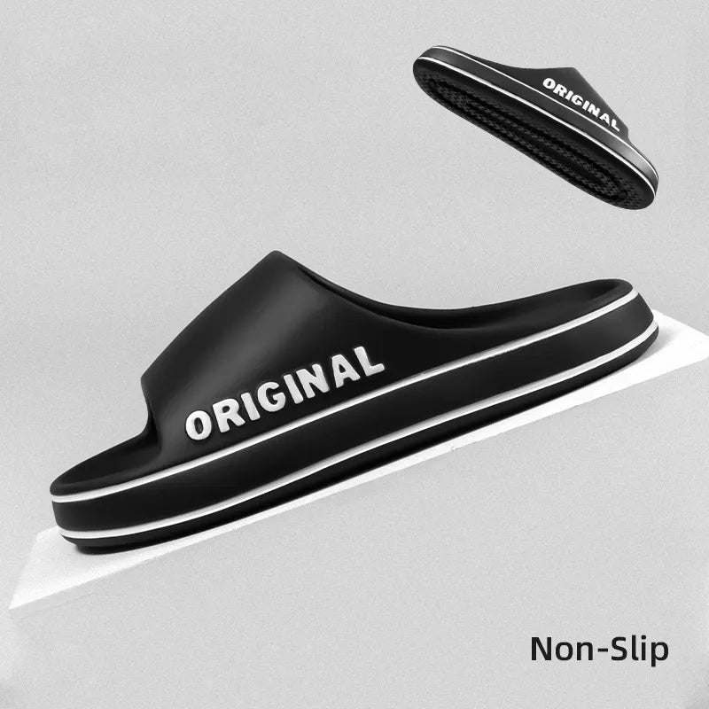 Men Thick Sole Summer Beach Slides Bathroom Anti Slip Slipper Soft Sandals Simplicity Ultra Light Letter